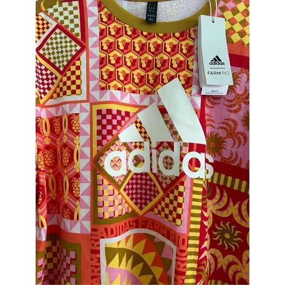 NWT Adidas x Farm Rio Crew Neck Short Sleeve Slim Dress Multi-Color Womens Large - Picture 5 of 7
